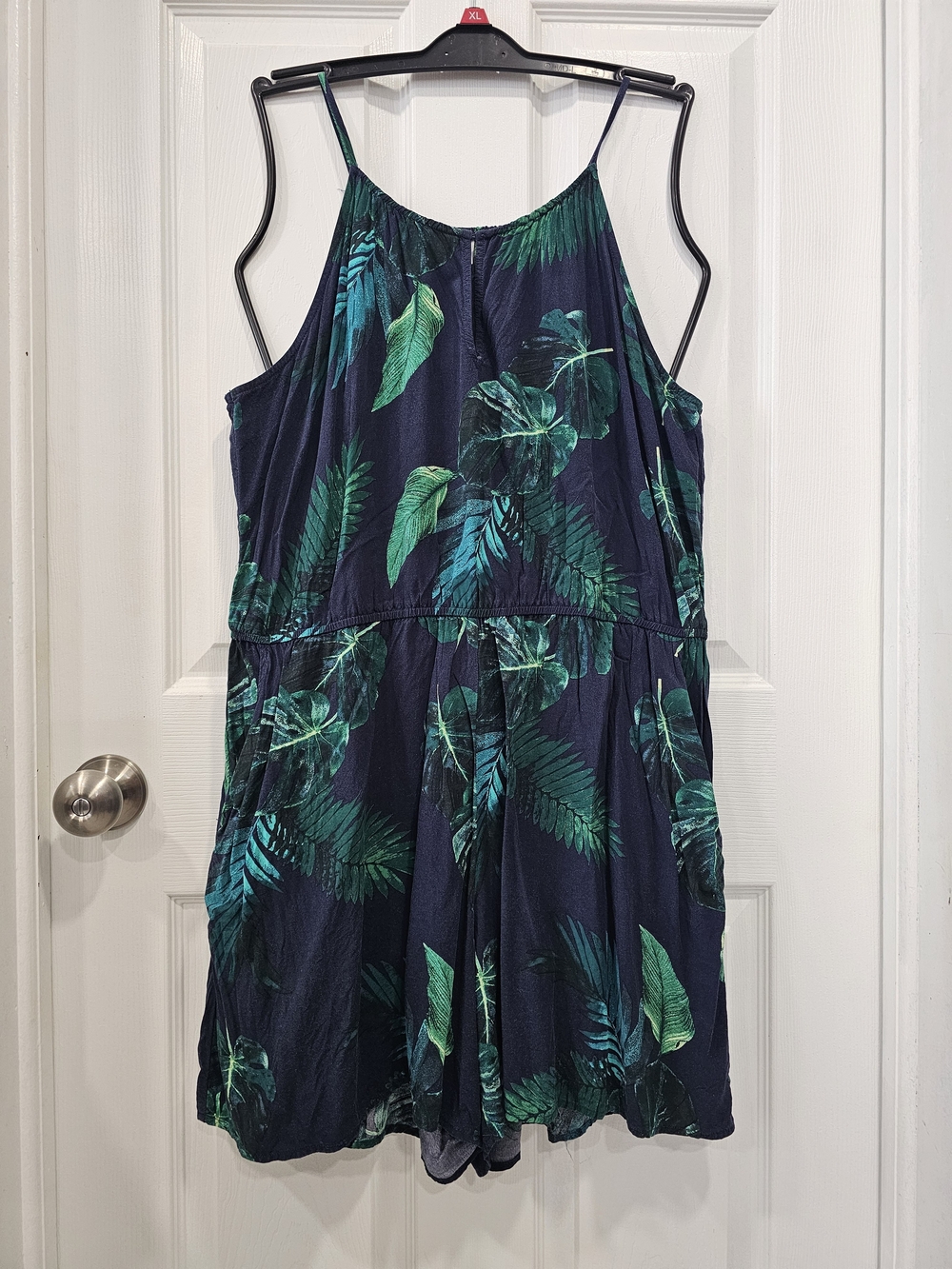 Old Navy Woman's Tropical Leaf Print Romper with Green Accents
